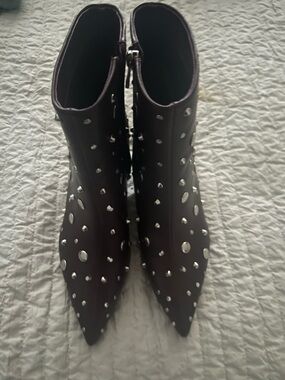 Aubergine (Deep Maroon) Studded Pointed-Toe Ankle Boots